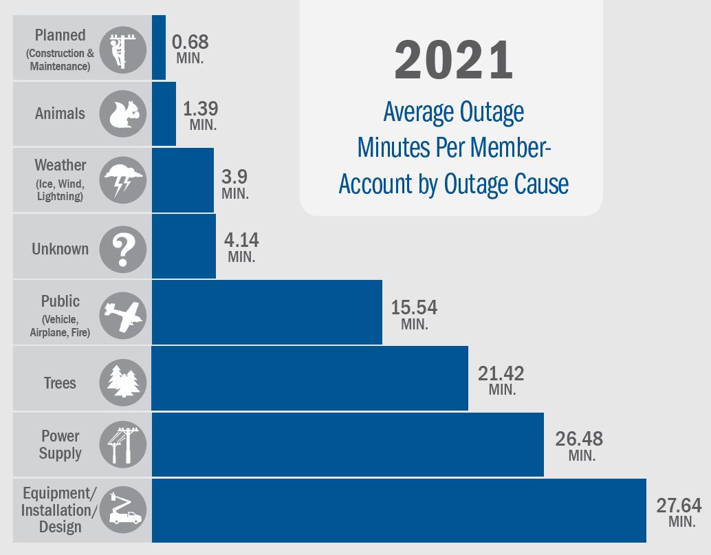 2021 Average Outage Minutes Per Member-Account by Outage Cause Bar Chart